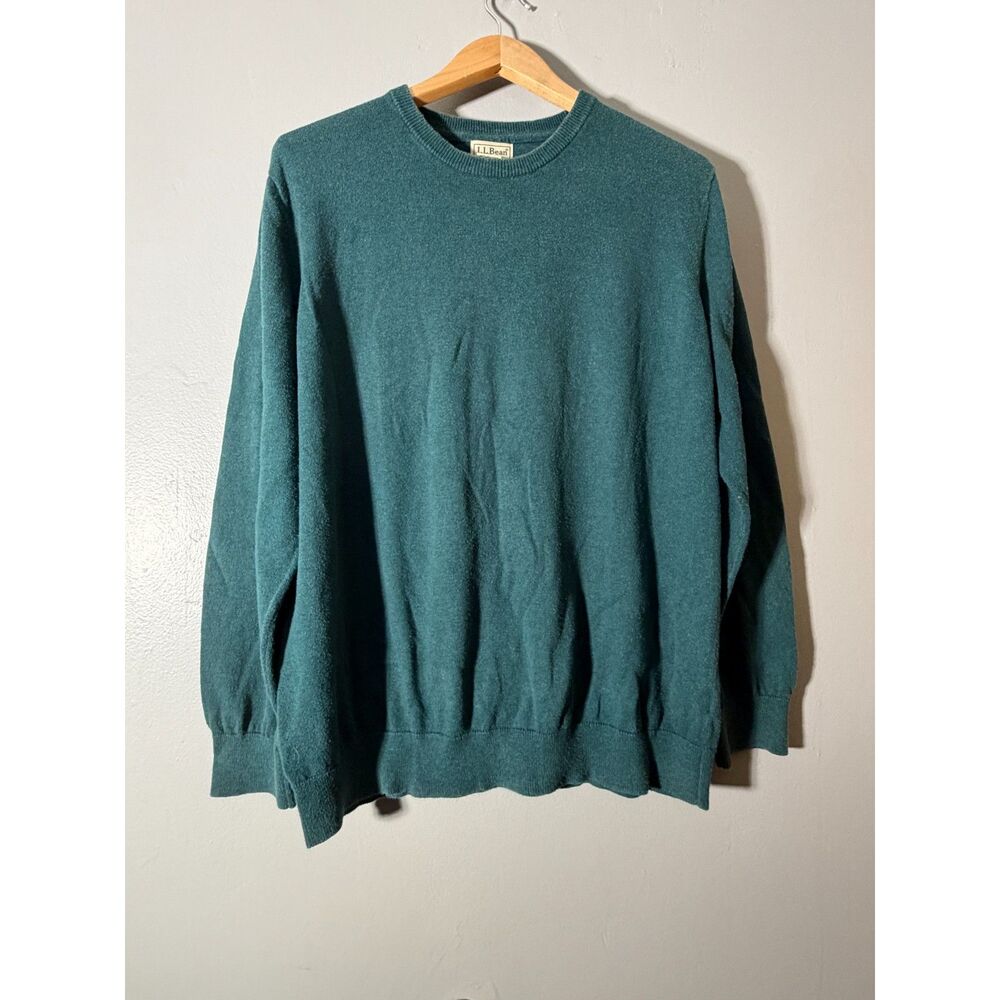 LL Bean Sweater XL Cotton Cashmere Teal Crewneck Mens Classic Knit